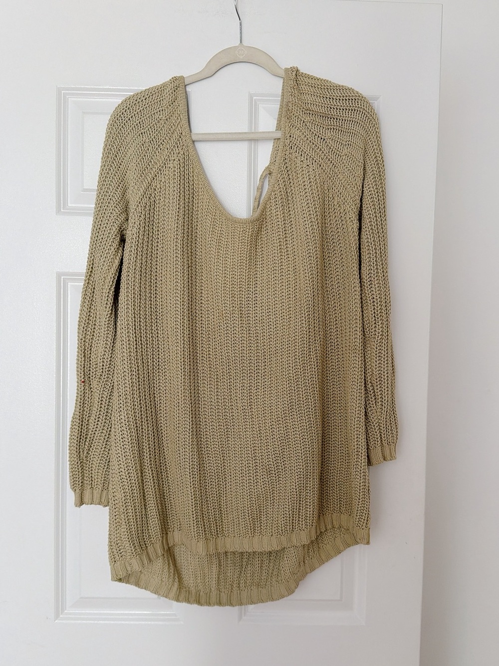 Nasty Gal Open-Knit V-back Sweater in Beige